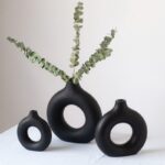 Vilead-Vase-circulaire-creux-en-c-ramique-noir-Pot-de-fleur-nordique-Donuts-accessoires-de-d