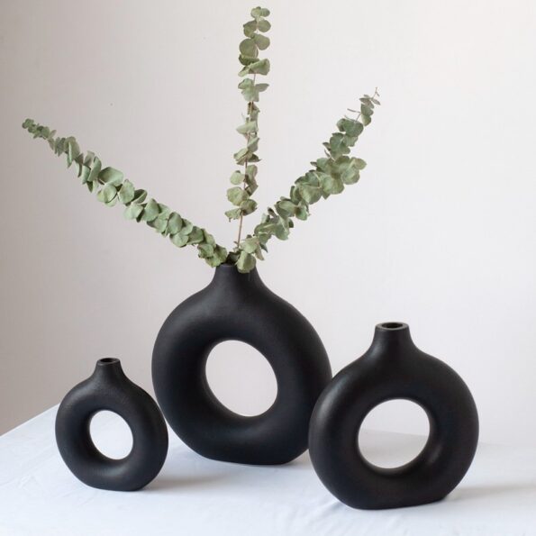 Vilead-Vase-circulaire-creux-en-c-ramique-noir-Pot-de-fleur-nordique-Donuts-accessoires-de-d-3