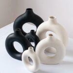 Vilead-Vase-circulaire-creux-en-c-ramique-noir-Pot-de-fleur-nordique-Donuts-accessoires-de-d